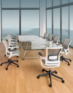 Mesa ejecutiva de cristal y acero inoxidable para oficina