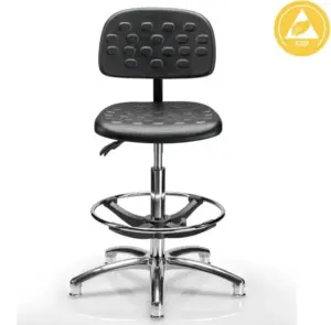 Silla alta de laboratorio con aro descansapiés y ajuste de altura neumático