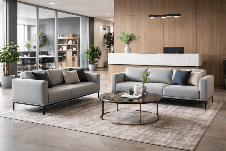 Sofás para recepción de oficinas con diseño moderno y elegante